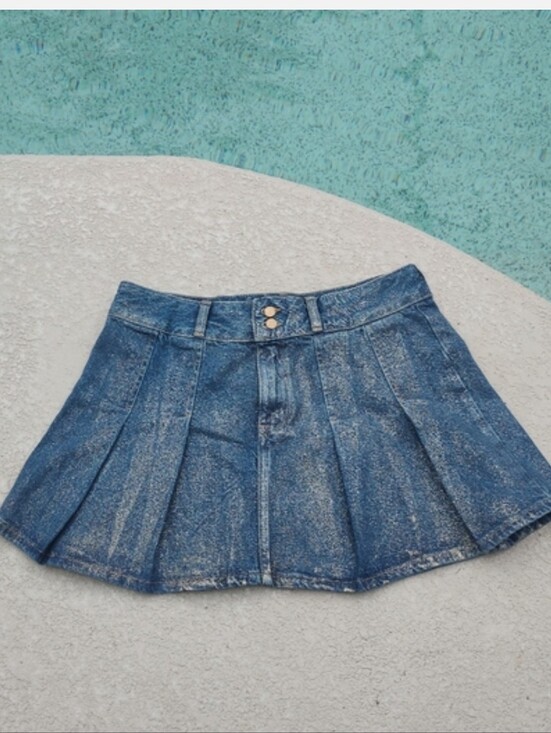 Zara Dresses & Skirts - Zara Denim Gold Glitter Mini Skirt